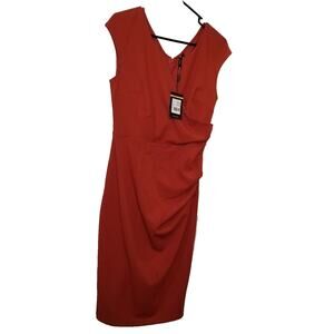 Miusol Women's Career Casual Rust Red Sleeveless Pleated & Rouching Size M